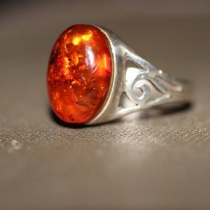 Baltic amber and silver ring